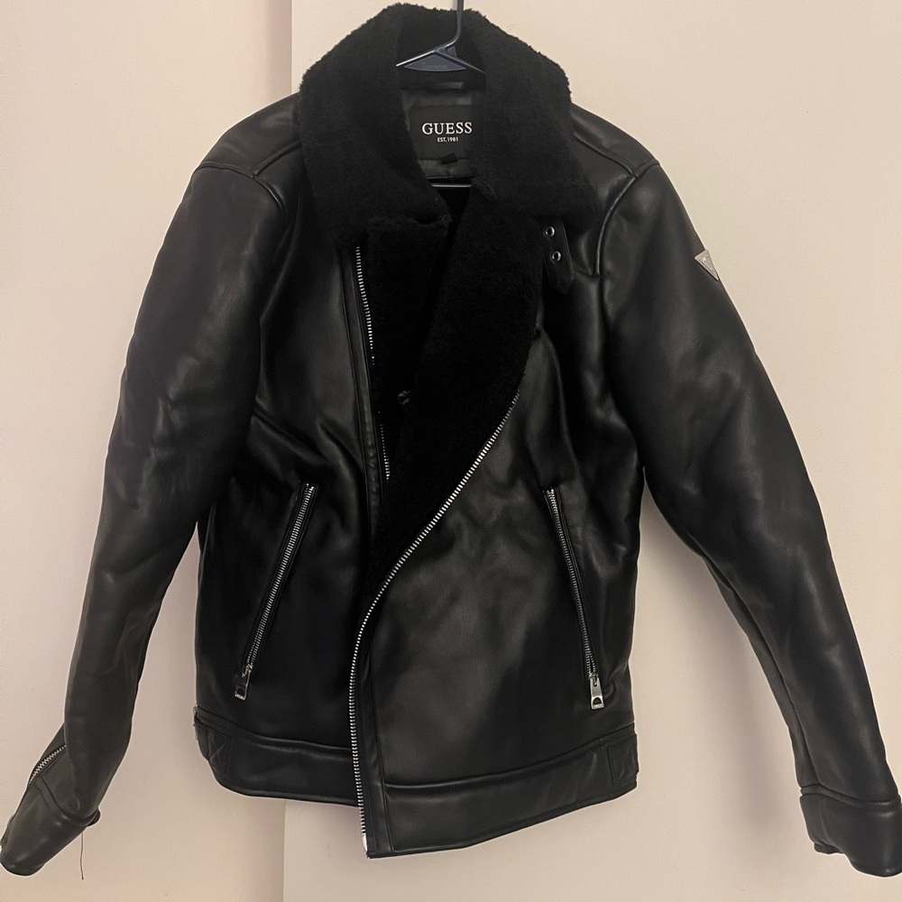 GUESS Men's Black Bomber Jacket w/ Shearling